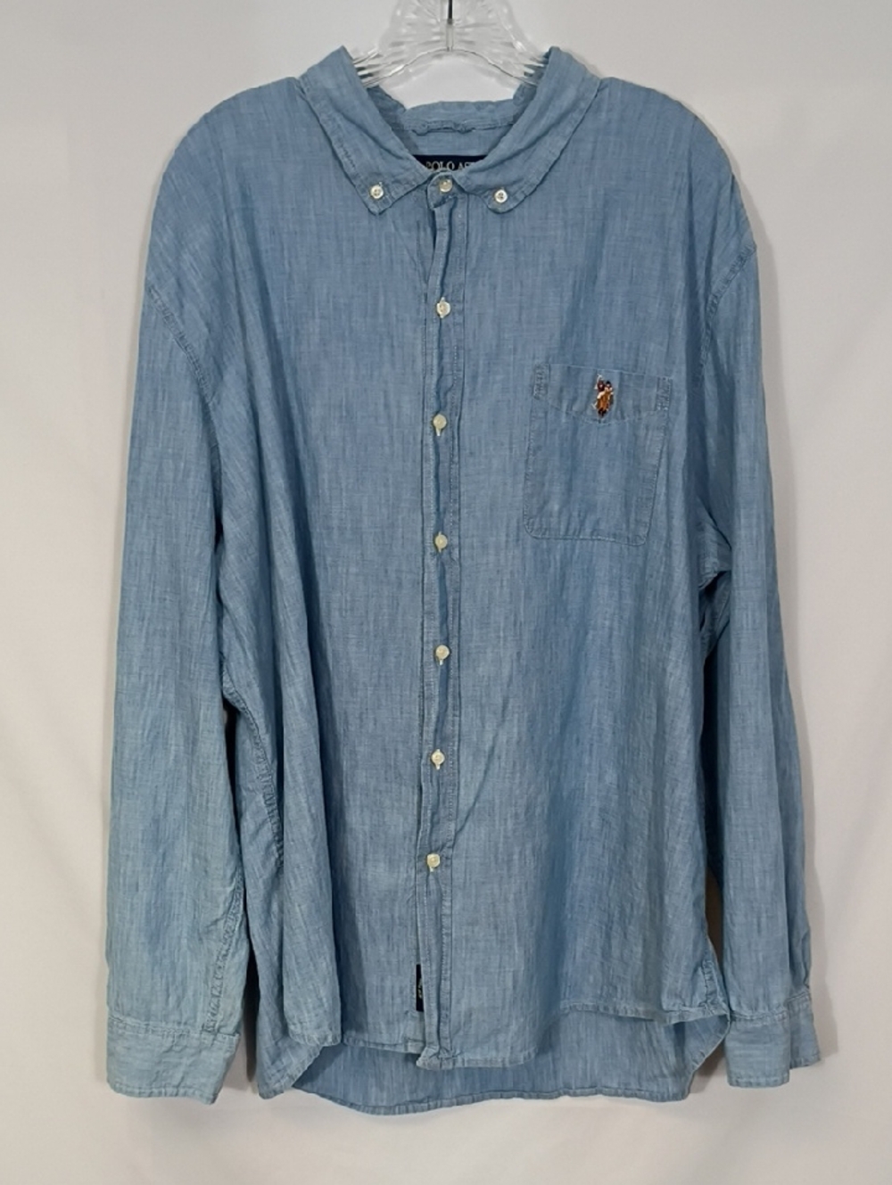 EUC U.S. Polo Assn Chambray Sky Blue Cotton Pony Long Sleeve Button Down Sz 3XL